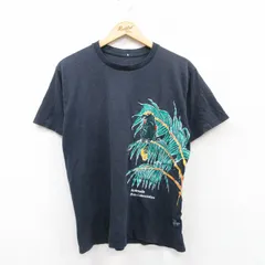 M/古着 半袖 ビンテージ Tシャツ メンズ 90s 鳥 ヤシの木 クルーネック 黒 ブラック 25jun13 中古