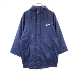 ナイキ 90s 00s 白タグ オールド トレーニング ベンチコート L(14/16) ネイビー NIKE フード キッズ 古着 【240112】