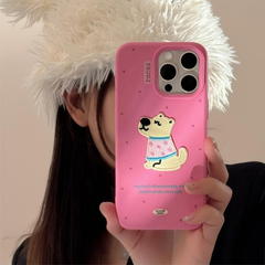 アップリケ ピンク 水玉 ドッド 犬 Dog わんこ 可愛い アイフォンケース スマホケース iphone12 iphone13 iphone14 iphone15 iphone16