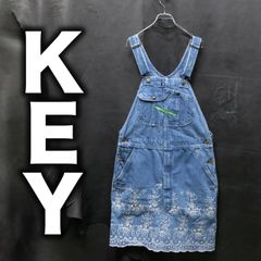 KEY Imperial デニムジャンパースカート W36/94cm 古着リメイク 花柄刺繍 ビンテージ オールド オーバーオール サロペット ジャンスカ