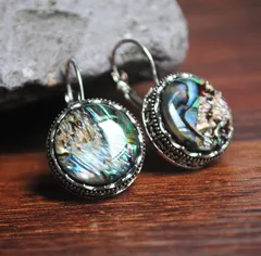 天然 アバロン 貝 ラウンド ピアス　シルバー　シェル レディース レトロ 銀