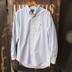 90s【Ralph Lauren】オールド ラルフローレン ヤーモス ストライプ オックスフォード 長袖 ボタンダウンシャツ YARMOUTH 白×青 ホワイト×ブルー US-15 1/2-34
