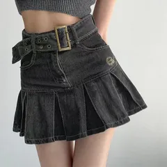 ミニデニムプリーツスカート ベルト付き【0807①】