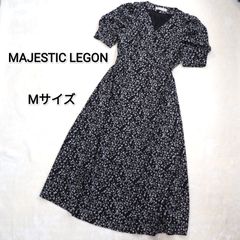 【MAJESTIC LEGONマジェスティックレゴン】シフォンロングワンピース　Mサイズ 花柄　黒　半袖
