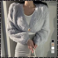 ファーコート フェイクファー ショート丈レディース おしゃれ エコファー ジャケット Vネック 秋冬アウター クロップド丈 防寒ノーカラーコート あったかい韓国ファーアウター大人 冬服ガーリー高見え パーティー 結婚式