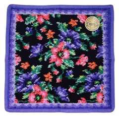 未使用 フェイラー ハンドタオル ハンカチ タオル ハンカチタオル　ミニタオル　花柄 フラワー ブラック パープル 黒　紫　パイル地　レディース FEILER