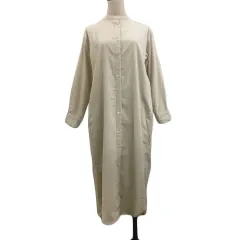 アーバンリサーチ ドアーズ URBAN RESEARCH DOORS ワンピース シャツ Iライン ロング バンドカラー コーデュロイ スリット 長袖 S ベージュ 白 ホワイト