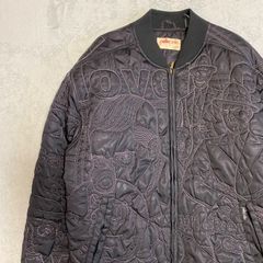 【pelle pelle】ペレペレ ブルゾン キルティング ダウンジャケット ブラック　刺繍 サイズXL ポケットに破れ　ヴィンテージ