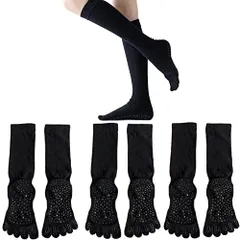 ブラック_22.0-25.0 cm [Ech.Apr] ヨガソックス 5本指 ハイソックス 3足セット アソート レディース 滑らない 滑り止め 靴下 ロング ランニング 女性用 通気性 スポーツ ポラティ バレー ダンス (ブラック)