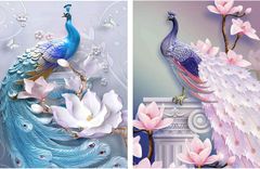 ★即日発送★Reofrey 2枚セット ダイヤモンドの絵画 ダイヤモンドアート クロスステッチ キット ピーコック 動物 手作りキット 全面貼り付けタイプ ビーズア DIY 手芸キットホーム レストラン ラインストーン ホーム 壁掛け 装飾品 30x40cm