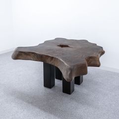 【希少品 / 中古品】神代木 ダイニング テーブル 一枚板 2000年 輪切り 黒褐色 定価750万【配送要確認】