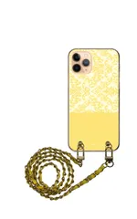 iPhone13 mini  ケース アイフォン13 ミニ スマホケース スマホショルダー 肩掛け ハード チェーン付き ダマスク柄 大人 可愛い オシャレ おしゃれ グリーン レッド ホワイト ストラップ くすみカラー 100cm  カラー02