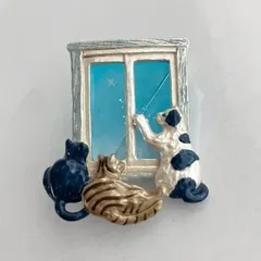 送料無料　パルナートポック　Palnartpoc 自宅警備 ブローチ 猫 窓　ねこ　ネコ　キャット