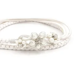 帯締め 飾り紐 振袖用 長尺 Ｌサイズ 正絹 成人式 白 銀 パール ビーズ 丸組紐 翠嵐工房 日本製 フォーマル No.10-7250