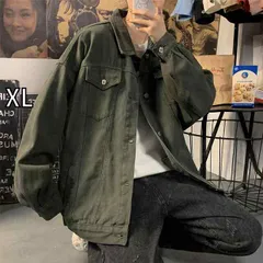 [XL ]秋冬 コーデ メンズ 用 服 シンプル ファッション オシャレ 大人 かっこいい 大きいサイズ ストリート 紳士服 ミリタリーグリーン デニムジャケット ヴィンテージ アメリカン レトロ ワークジャケット ハイエンド ジャケット