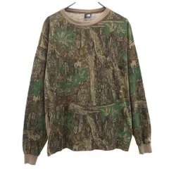 ACE SPORTSWEAR 90s USA製 オールド リアルツリー柄 長袖 シングルステッチ Tシャツ XXL ブラウン ACE SPORTSWEAR ロンT ポケT ビッグサイズ 迷彩 メンズ