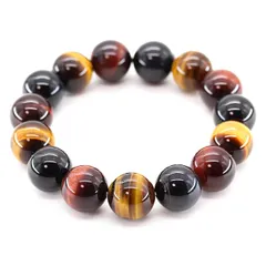 【数量限定】★金運・仕事運・財運　オリジナル巾着袋付き[b187] 石輝　AAAAランク天然石3色ミックスタイガーアイ14ｍｍ数珠ブレスレット★パワーストーン