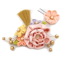 髪飾り ２点セット 京都 西陣 和小物 京あそび ピンク つまみ細工 成人式 花 和風 浴衣 着物 振袖 七五三 キッズ 結婚式お呼ばれ 卒業式 入学式 髪留め コーム ヘアアクセサリー 袴 日本製 送料無料 W 90 CM-4-798 w712　Si