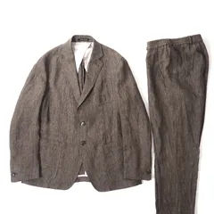 美品 エンポリオアルマーニ EMPORIO ARMANI 2024SS リネン イージー スーツ ウエストゴム ジャケット パンツ 50/48 ブラウン メンズ 正規品 5-ZI020