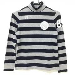 ★SALE価格★パーリーゲイツ 長袖ハイネックシャツ グレー×ネイビー ボーダー コットン混 レディース 1(M) ゴルフウェア PEARLY GATES