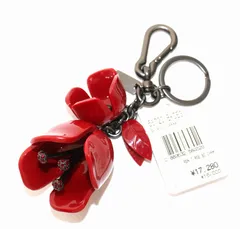 コーチ COACH タグ付き キーホルダー チャーム フラワーモチーフ ラインストーン 赤 レッド /DK