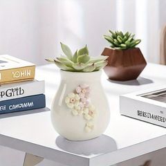 花瓶 花びん セラミック おしゃれ フラワーベース シンプル 3D花柄 インテリア雑貨 花器 生け花 装飾 玄関 リビング ダイニング 寝室 鉢植え 植木鉢 プランター サボテン 多肉植物