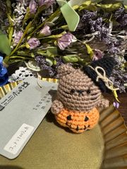 ⭐︎🎃ハロウィン　ハンドメイドハンドメイド🎃⭐️ハロウィン　ハンドメイド編みぐるみ　ハロウィン　ねこちゃん×かぼちゃ　あみぐるみ⭐︎ブラウン
