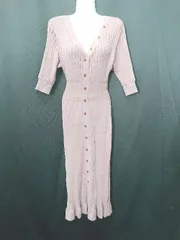 ◇ Θ snidel スナイデル リブ 五分袖 ロング フロントボタンニットワンピース サイズONE ピンク レディース E  【1507160010812】