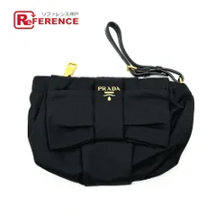 PRADA プラダ アクセサリーポーチ ロゴ リボン 1N1422 レザー/ナイロン ブラック