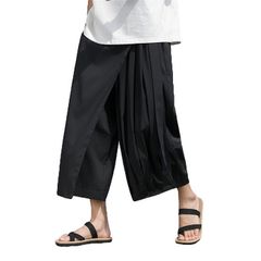 アシンメトリー 袴パンツ メンズ 和風 モノクロ 巻きスカート ワイドパンツ 九分丈 ウエストゴム アシメ ガウチョ モード系 クロップドパンツ オールブラック スカンツ モノトーン 黒 シンプル モード系 アラジンパンツmengxiang01