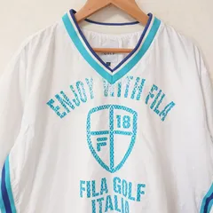 (^w^)b FILA GOLF フィラ ゴルフ 半袖 ナイロン Tシャツ ウィンドブレーカー ジャケット ウェア メッシュ サイドファスナー Vネック ロゴ プリント スポーツ トレーニング プルオーバー サイドライン ホワイト 白 メンズ サイズLL