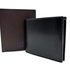 【美品】 dunhill ダンヒル 長財布 二つ折り財布 ロングウォレット レザー 革 ブラック 黒色 型押しロゴ ユニセックス 男女兼用 メンズ レディース