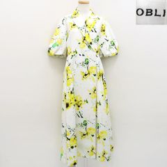 OBLI ジャケットワンピース イエロー 5分袖 裏地付 #1 22TSND33 オブリ ◆送料込◆質屋-10998
