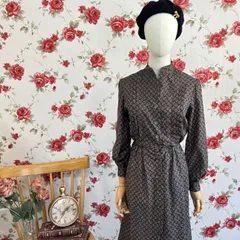 ペイズリー柄 シャツワンピース 長袖 スタンドカラー レトロクラシカル 昭和レトロ ヴィンテージワンピース