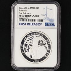 【準最高鑑定】※2オンス！ 2022年 イギリス ブリタニア エリザベス2世 プルーフ銀貨 NGC PF69ULTRA CAMEO アンティークコイン モダン 英国