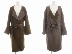 6 ROKU BEAUTY&YOUTH B&Y ロク ビューティーアンドユース REVER SEWING GOWN COAT リバーシブル ガウンコート アウター ロング チェック柄 リボンベルト付き 36 茶色 黒 白 /ES ■OS ■SHのサムネイル