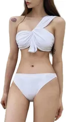 ISLAYCAOLILA ビキニ セット 水着 バンドゥ スイムドレス ワンショルダー ローライズ パッド入り ワイヤーなし レディース ED7 ブリア( ホワイト,  XL)