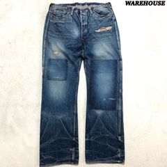 WAREHOUSE DUCK DIGGER OLD WEST TOWNSMEN デニムパンツ ジーンズ ジーパン ヴィンテージ加工 シンチバック サスペンダーボタン ダックディガー W36 青系 インディゴブルー ウエアハウス