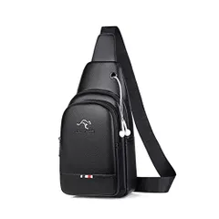 黒C [Cenvins ワンショルダーメンズ ボディバッグ 斜め掛けバッグ肩掛け 胸バッグ メッセンジャーバッグ PUレザー大容量 軽量イヤホン穴付男女兼用 黒 (黒C)