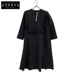 ヨーコチャン　パール黒のフリル裾長袖ドレス Rental Little Black Dress ten. / YOKO CHAN 裾と袖フリルの