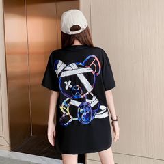 くま　Tシャツ　ブラック　ビッグシルエット　バックプリント　レディース　韓国