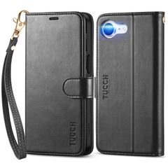 【特価商品】(2025年発売 あいふぉん16e携帯ケース PU合皮 TPU素材 全面保護 耐衝撃 [RFIDブロッキング] 6.1インチ 横置きスタンド機能 カードポケット ケース ケース 手帳 アイフォン16e アイフォン16e対応）ストラップ&ブラック ス