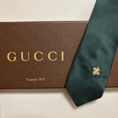 美品 GUCCI グッチ ネクタイ シルク 100% グリーン 254-647