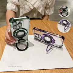 iPhone 16 ケース Magsafe対応 ワイヤレス充電 360°回転スタンド 縦横両対応 スマホケース iphone16 用 耐衝撃 透明 マット感 防指紋 アイ