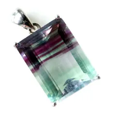 フローライト ネックレス 宝石質 スクエアカット Silver925 天然石 1点物 ペンダント 蛍石 マルチカラー グラデーション
