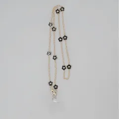 ☆ ブラックxゴールド ☆ ロングフラワーモチーフストラップ リボーンカンパニー ストラップ スマホストラップ 携帯電話用ストラップ モバイルストラップ スマホストラップチェーン チェーン 花柄 花 フラワー アクセサリー レディース 女性 小物 大人