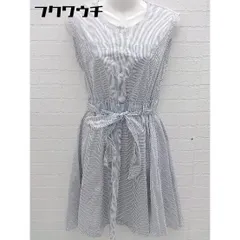 ◇ ◎ Ray BEAMS ストライプ ウエストリボン付 ノースリーブ 膝丈 ワンピース サイズ1 ブルー系 ホワイト レディース 【中古】 【1102230017618】