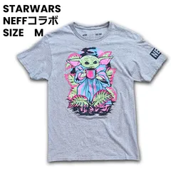 【M】STAR WARS × NEFF スターウォーズ コラボTシャツ ベビーヨーダ グローグー グレー ビビッドカラー アメコミ風【古着】25054