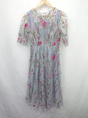 ◇ ⊂ アサクラ パーティー フォーマル 半袖 総チュールフラワー刺繍 ワンピース サイズ表記なし グレー系 レディース E  【1507080005707】