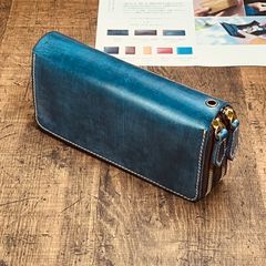 ブライドルレザー メンズ 長財布 ダブルファスナー ダブルジップ ラウンドファスナー 新品 未使用 送料無料 本革 ヌメ革